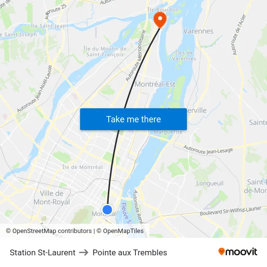 Station St-Laurent to Pointe aux Trembles map