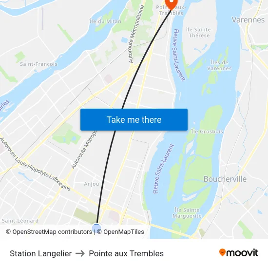 Station Langelier to Pointe aux Trembles map