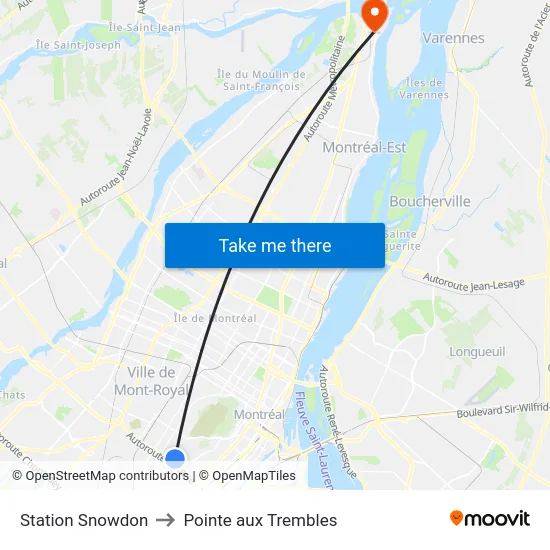 Station Snowdon to Pointe aux Trembles map