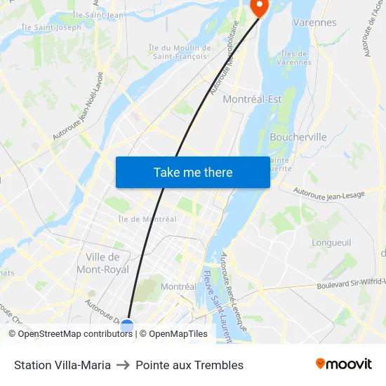Station Villa-Maria to Pointe aux Trembles map