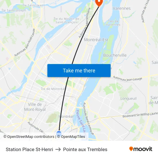 Station Place St-Henri to Pointe aux Trembles map