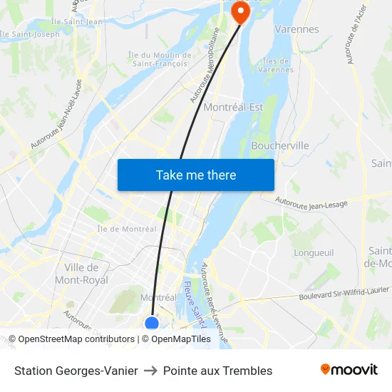 Station Georges-Vanier to Pointe aux Trembles map
