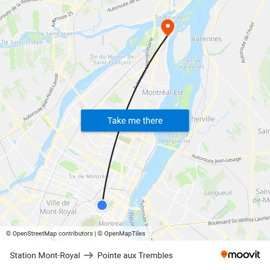 Station Mont-Royal to Pointe aux Trembles map