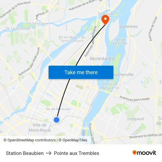 Station Beaubien to Pointe aux Trembles map