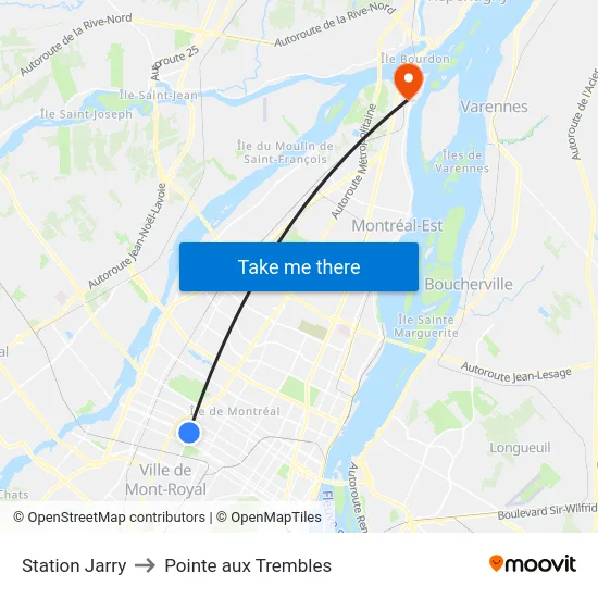 Station Jarry to Pointe aux Trembles map