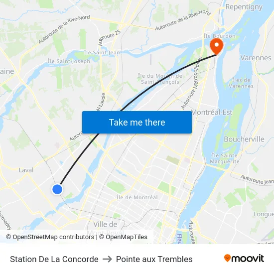 Station De La Concorde to Pointe aux Trembles map