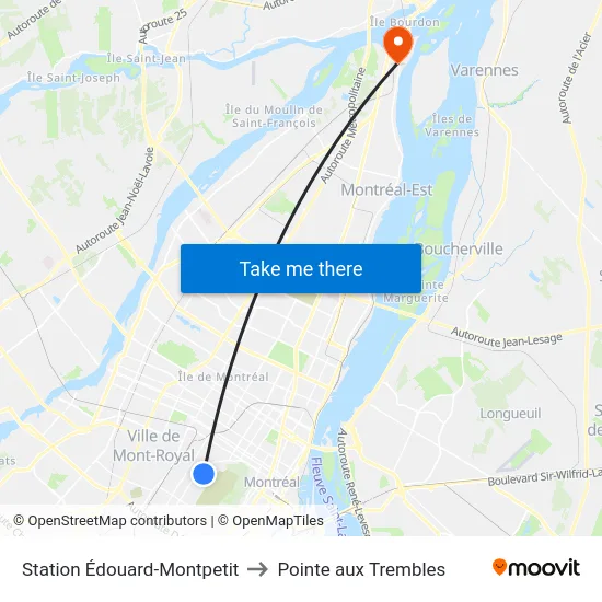 Station Édouard-Montpetit to Pointe aux Trembles map