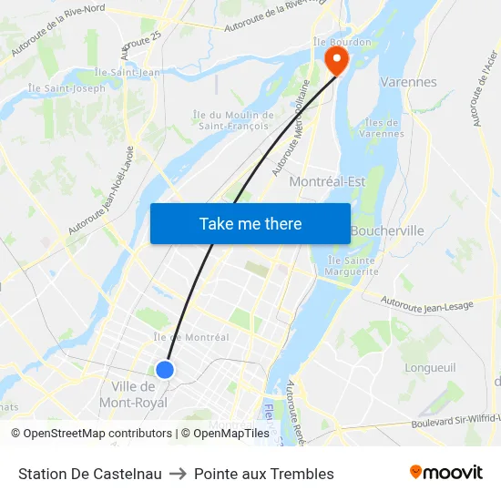Station De Castelnau to Pointe aux Trembles map