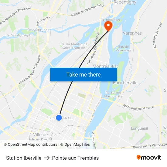 Station Iberville to Pointe aux Trembles map