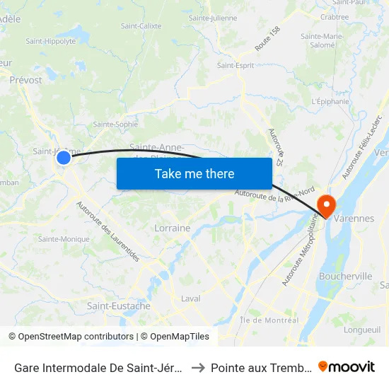 Gare Intermodale De Saint-Jérôme to Pointe aux Trembles map