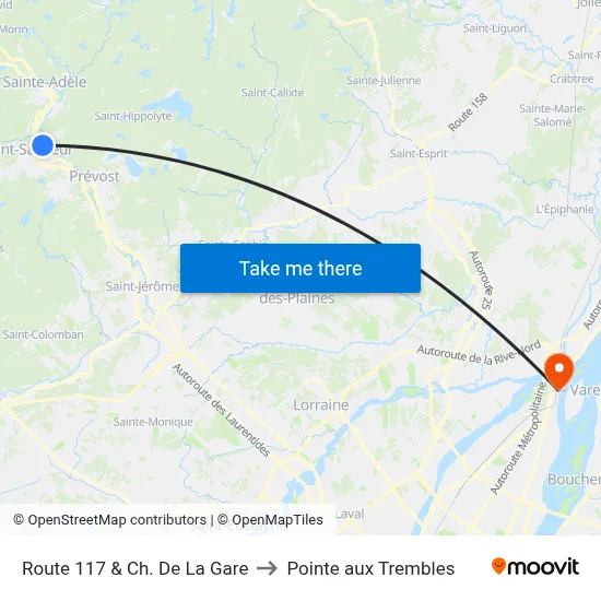 Route 117 & Ch. De La Gare to Pointe aux Trembles map