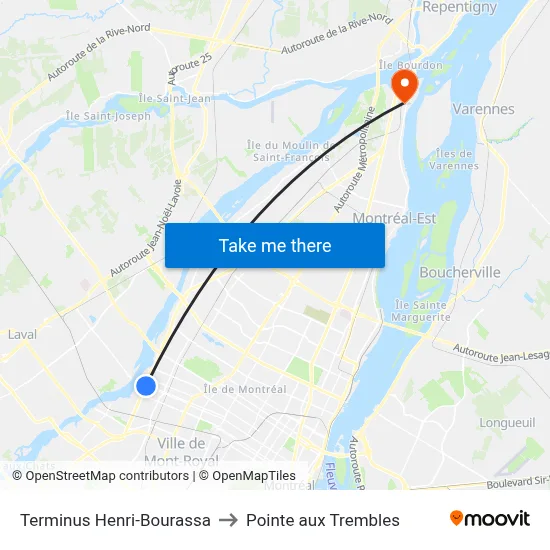 Terminus Henri-Bourassa to Pointe aux Trembles map