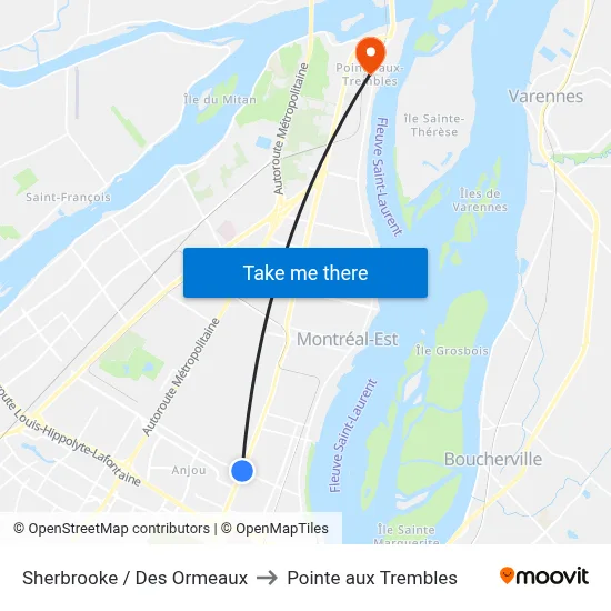 Sherbrooke / Des Ormeaux to Pointe aux Trembles map
