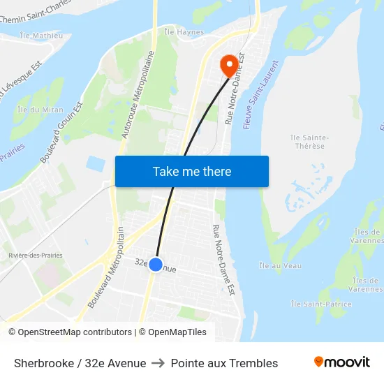 Sherbrooke / 32e Avenue to Pointe aux Trembles map