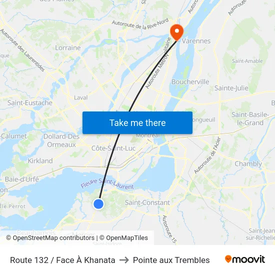 Route 132 / Face À Khanata to Pointe aux Trembles map