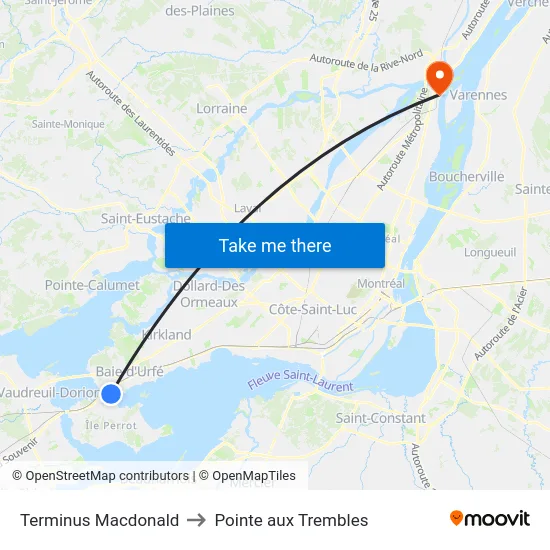 Terminus Macdonald to Pointe aux Trembles map