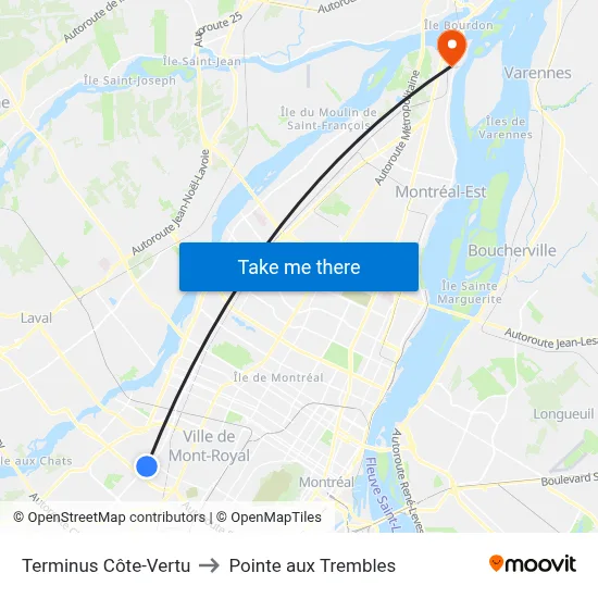 Terminus Côte-Vertu to Pointe aux Trembles map