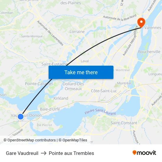 Gare Vaudreuil to Pointe aux Trembles map