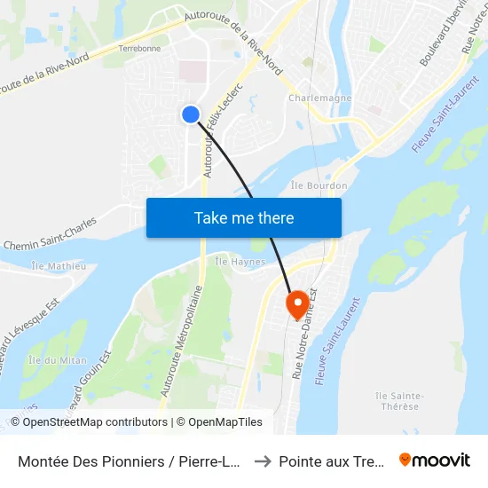 Montée Des Pionniers / Pierre-Le Gardeur to Pointe aux Trembles map