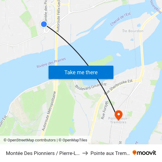 Montée Des Pionniers / Pierre-Laporte to Pointe aux Trembles map