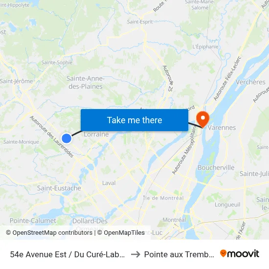 54e Avenue Est / Du Curé-Labelle to Pointe aux Trembles map