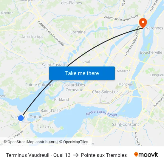 Terminus Vaudreuil - Quai 13 to Pointe aux Trembles map
