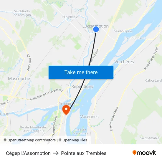 Cégep L'Assomption to Pointe aux Trembles map