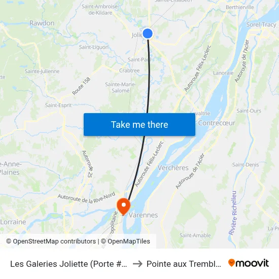 Les Galeries Joliette (Porte #4) to Pointe aux Trembles map
