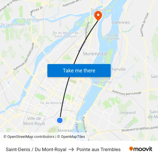 Saint-Denis / Du Mont-Royal to Pointe aux Trembles map