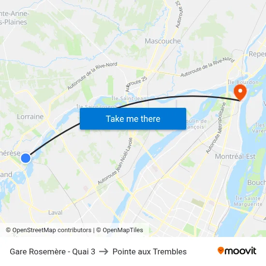 Gare Rosemère - Quai 3 to Pointe aux Trembles map