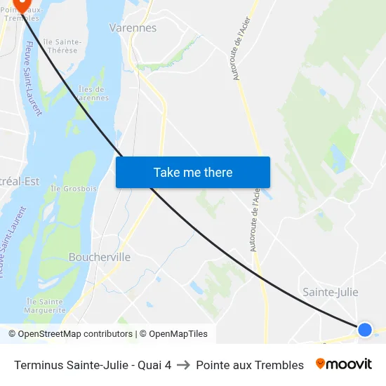 Terminus Sainte-Julie - Quai 4 to Pointe aux Trembles map