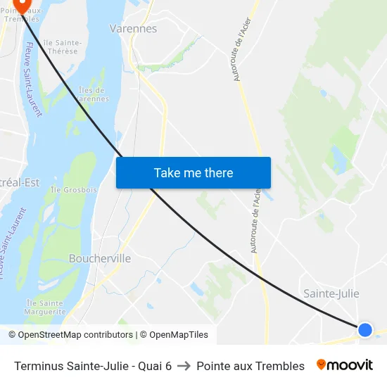 Terminus Sainte-Julie - Quai 6 to Pointe aux Trembles map