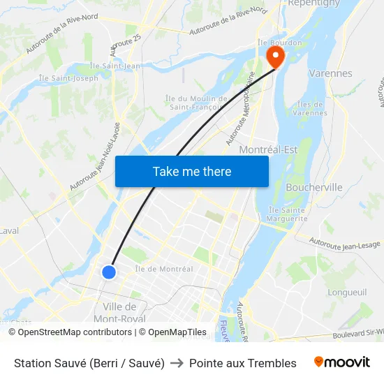 Station Sauvé (Berri / Sauvé) to Pointe aux Trembles map