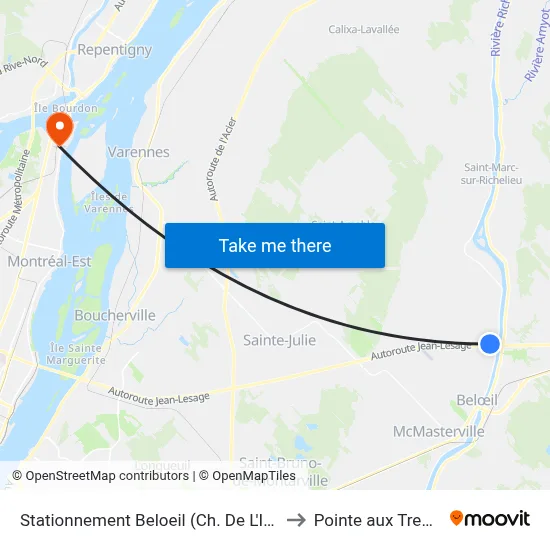 Stationnement Beloeil (Ch. De L'Industrie) to Pointe aux Trembles map