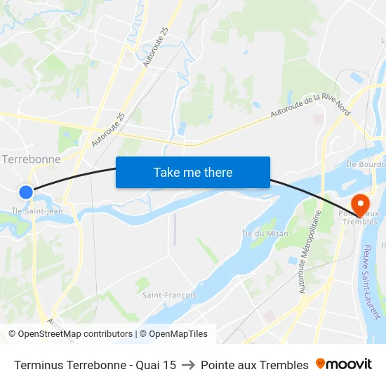 Terminus Terrebonne - Quai 15 to Pointe aux Trembles map