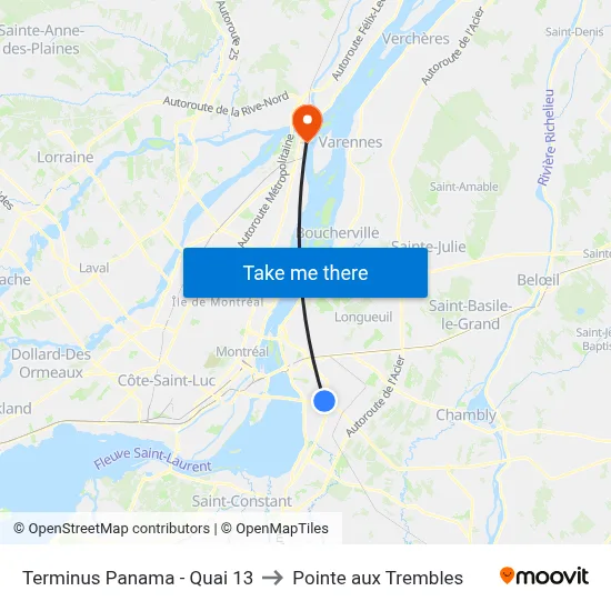 Terminus Panama - Quai 13 to Pointe aux Trembles map