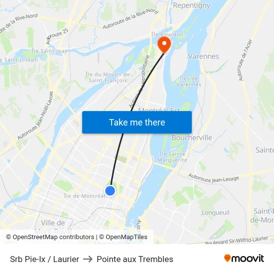 Srb Pie-Ix / Laurier to Pointe aux Trembles map