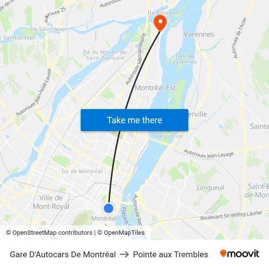 Gare D'Autocars De Montréal to Pointe aux Trembles map