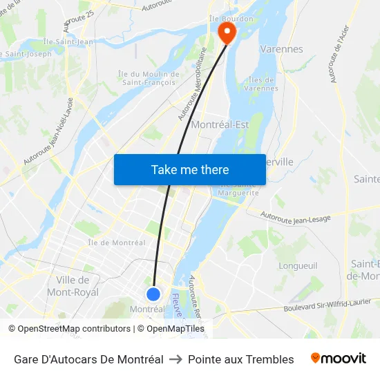 Gare D'Autocars De Montréal to Pointe aux Trembles map