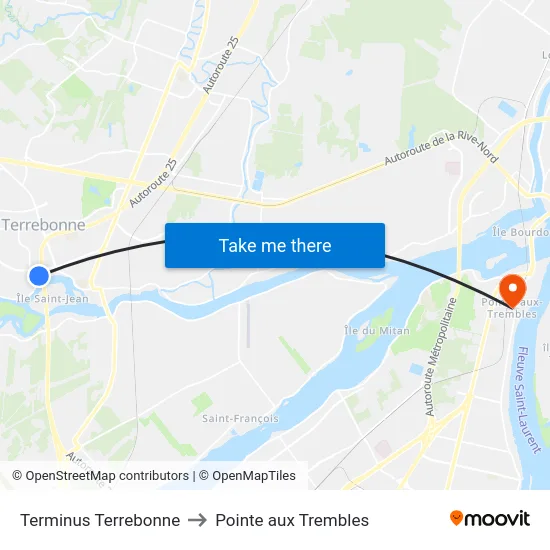 Terminus Terrebonne to Pointe aux Trembles map