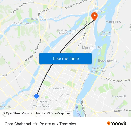 Gare Chabanel to Pointe aux Trembles map