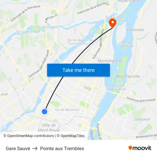 Gare Sauvé to Pointe aux Trembles map