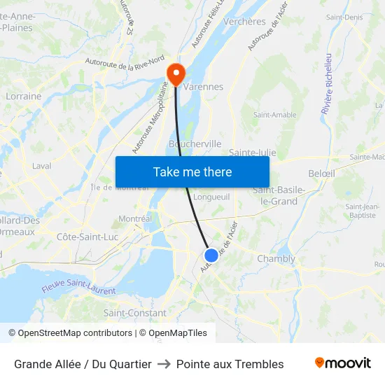 Grande Allée / Du Quartier to Pointe aux Trembles map