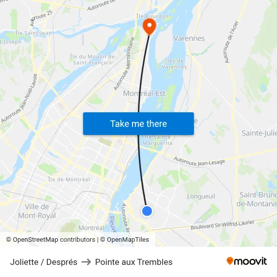 Joliette / Després to Pointe aux Trembles map