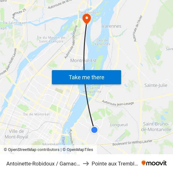 Antoinette-Robidoux / Gamache to Pointe aux Trembles map