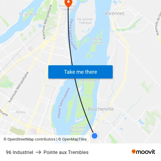 96 Industriel to Pointe aux Trembles map
