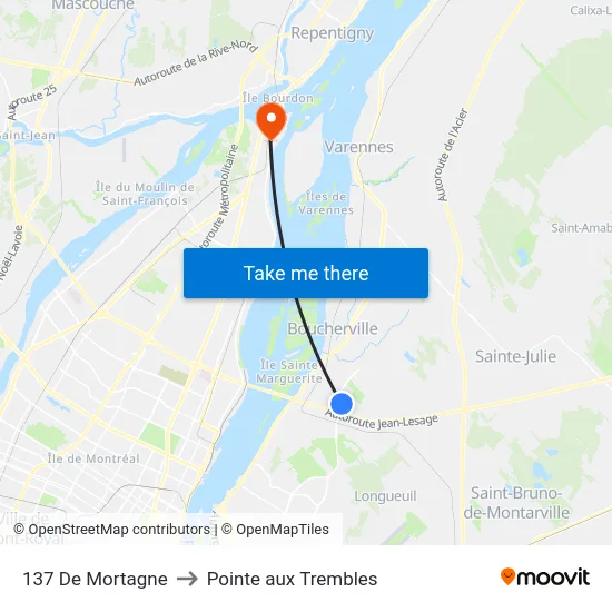137 De Mortagne to Pointe aux Trembles map