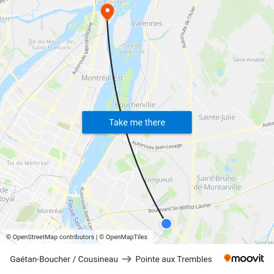 Gaétan-Boucher / Cousineau to Pointe aux Trembles map
