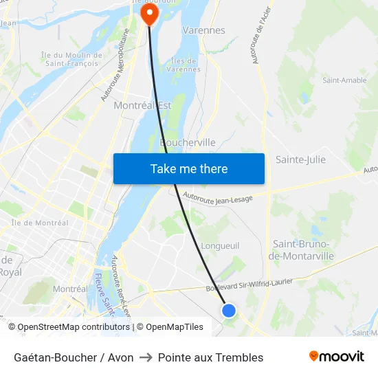 Gaétan-Boucher / Avon to Pointe aux Trembles map