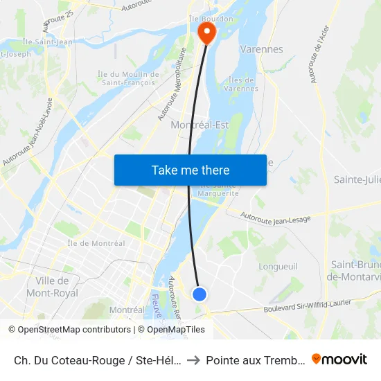 Ch. Du Coteau-Rouge / Ste-Hélène to Pointe aux Trembles map